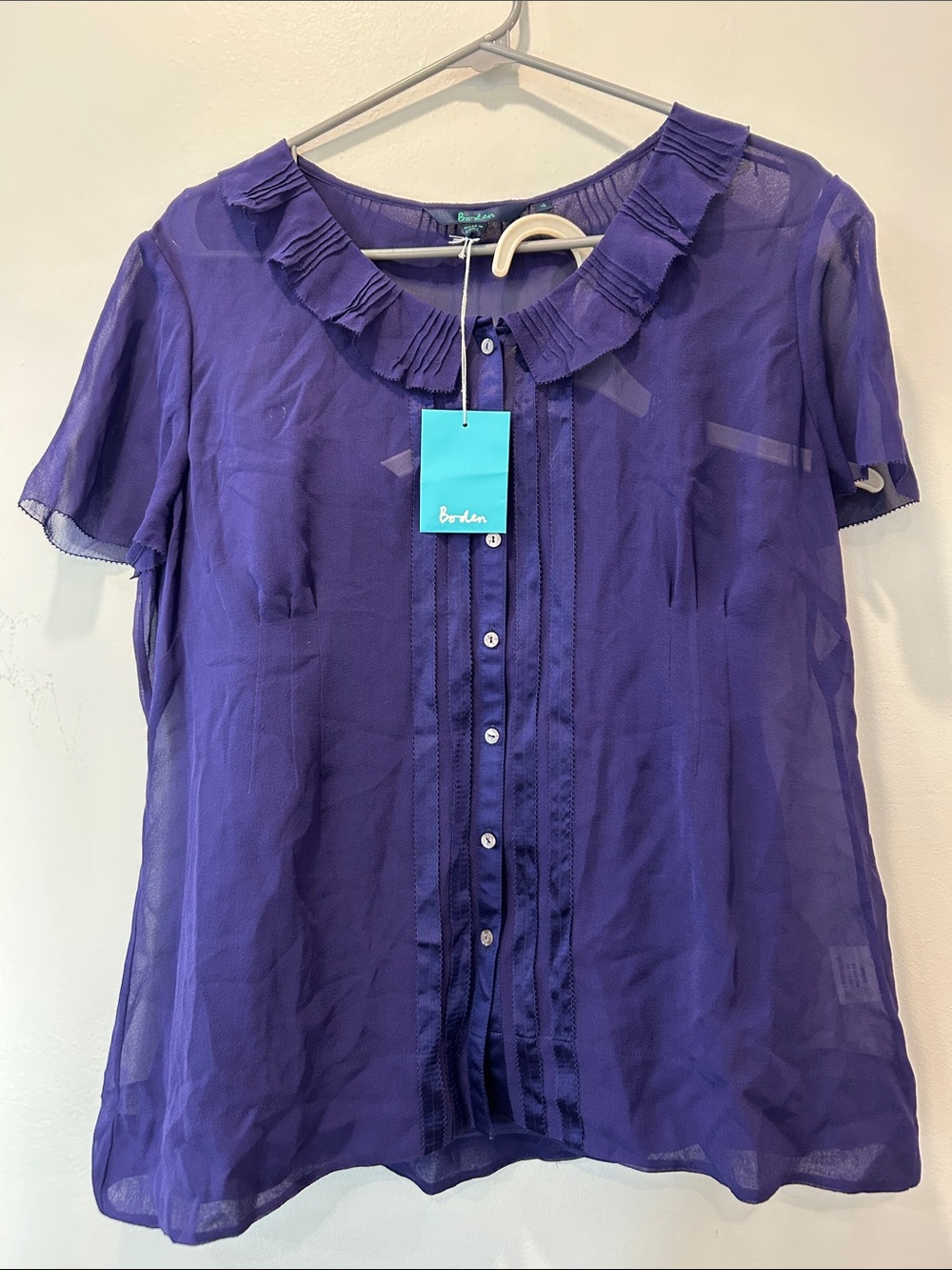 Boden Purple Ruffle-Collar Button-Front Blouse
